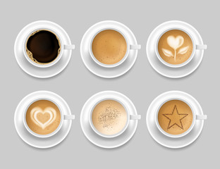 Realistic 3d Detailed Coffee Mug Top View Set. Vector