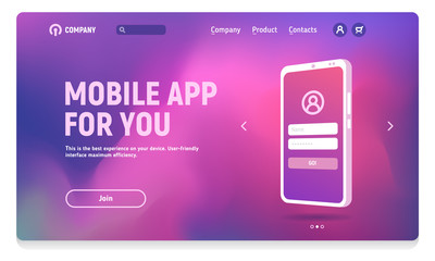 Website header for mobile application, illustration of phones with a start screen