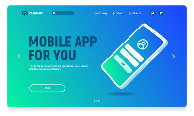 Website header for mobile application, illustration of phones with a start screen