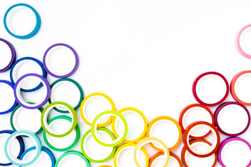 Collection of colorful adhesive tape pieces isolated on white background.