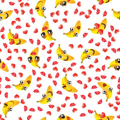 Cute seamless pattern with cartoon emoji fruits