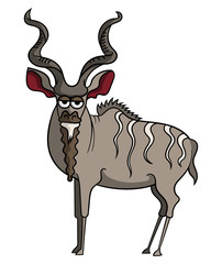 Cartoon illustration of a Kudu bull looking in this direction