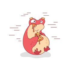 cute pink frog eating delicious pizza