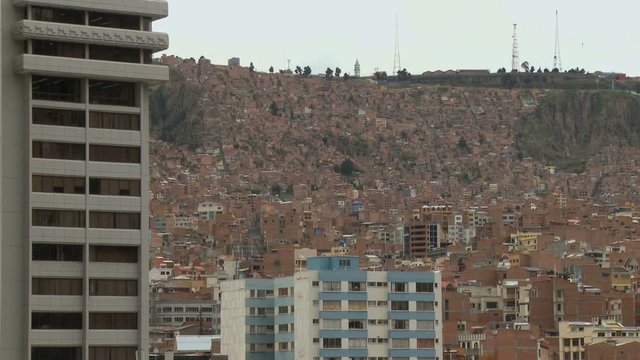 Poor hill suburbs view from downtown La Paz, Bolivia