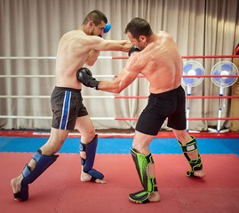 Kickboxers sparring in the ring