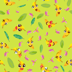 Naklejka na ściany i meble Cute seamless pattern with cartoon emoji fruits