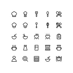 Set of cooking, chief, restaurant outline style icon - vector