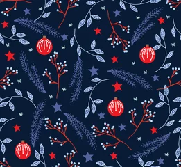 Behang Vector naadloos patroon voor Kerstmis en Nieuwjaar. Winter- en kerstelementen. Wikkel voor cadeaus. Vector illustratie. Doodle-stijl. © Viktoriia