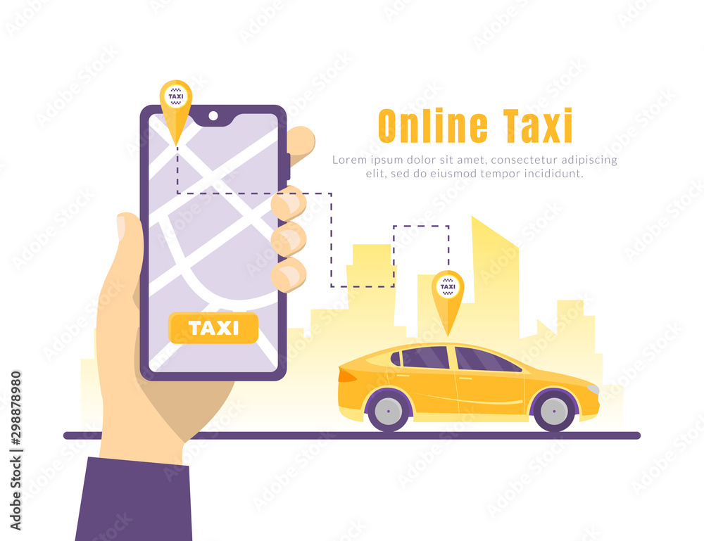 Canvas Prints Online Car Taxi Service Concept Card Landing Web Page Template. Vector