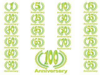 Set of anniversary badges celebrating banners 1 to 100 designs illustration on a white background