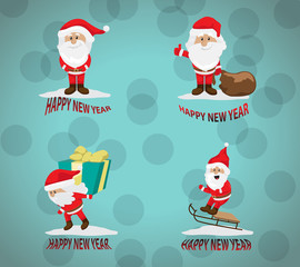 Santa Claus Cute Cartoon Character. Christmas Vector Illustration Set - Isolated. Xmas Icons For Santa Claus Greeting Card. Happy New Year Cartoon. Funny And Happy Santa Claus, Christmas Concept