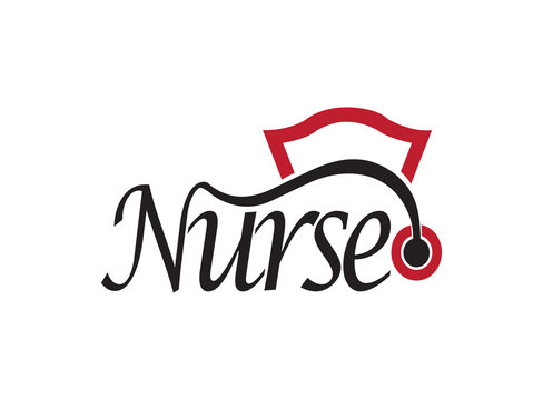 Nurse font with a stethoscope and hat logo design illustration on white background