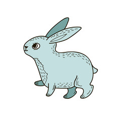 Drawing of a cute bunny. Vector freehand illustration in doodle style. Animal print