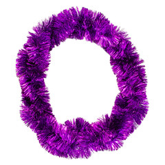 Symbol of the New Year from Christmas tinsel, holiday numbers isolated on white background.