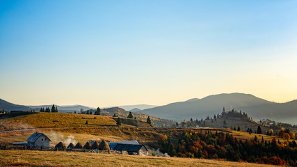 Autumn view at sunset on Tihuta Pass, Romania