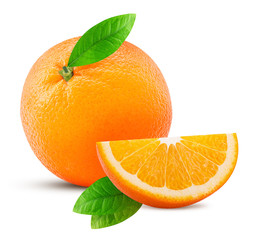 Orange fruit and slice, with leaf