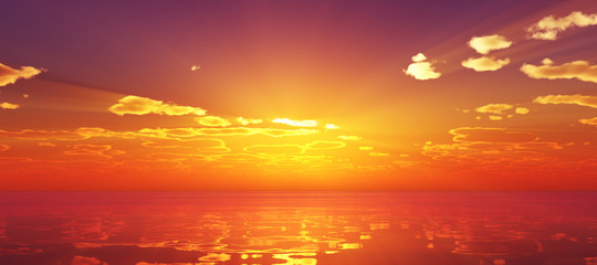 Naklejka na ściany i meble Beautify sunset over sea, sun ray
