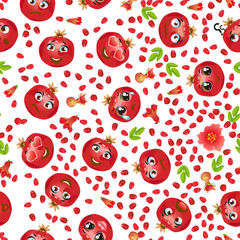 Cute seamless pattern with cartoon emoji fruits