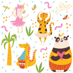 Seamless pattern in kids style with cartoon animals © Valentyna