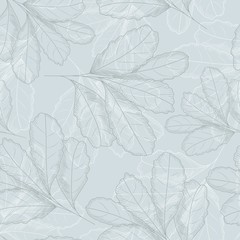Blue leaf seamless pattern. Hand drawn vector illustration.