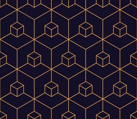 Vector ornamental seamless pattern. Gold and blue background and wallpaper in Arabic style. Geometric pattern. illustration for your design. ь
