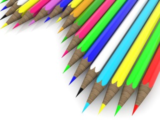 Colored pencils on a white background