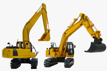 Two excavator   model with isolated on  a white background