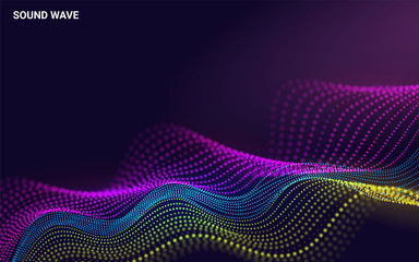 Beautiful 3d Wave Shaped Array of Blended Points on Dark Background. Big data. Futuristic Lines of Many Dots. Design Element For poster Cover Banner. Abstract Vector Illustration