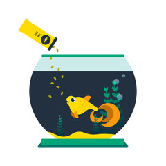 Feeding goldfish in aquarium, isolated flat design vector illustration - 298885700
