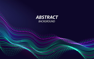 Beautiful Sound Waves 3d Shaped Array of Blended Points on Dark Background. Big data. Futuristic Lines of Many Dots. Design Element For poster Cover Banner. Abstract Vector Illustration
