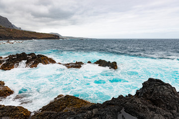 Waves and water of coast of Garachico.