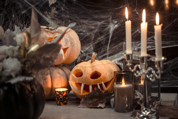 Halloween, decor elements and attributes of the holiday.