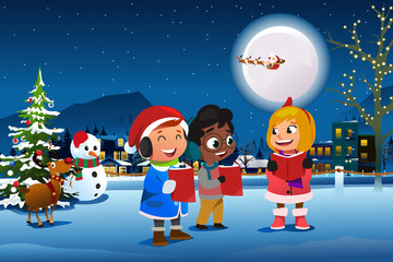 Children Singing Outdoor During Christmas Season Illustration