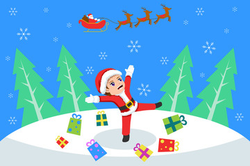 Obraz premium Happy Boy Celebrating Christmas Illustration