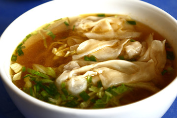 Wanton noodle soup and siopao