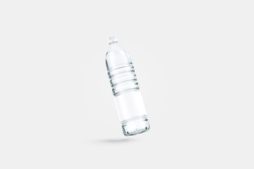 Blank transparent plastic bottle with water mockup, no gravity