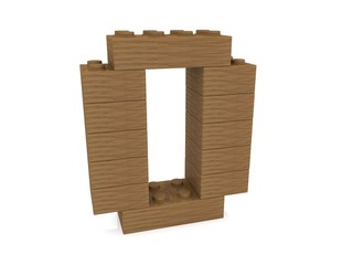 Letter O concept built from toy wood bricks