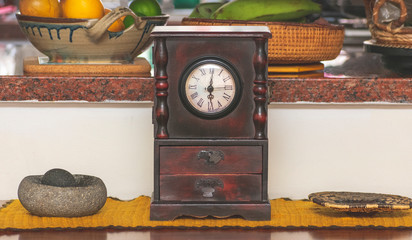An old wooden decoration clock