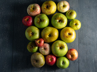 ecological apples on wooden table