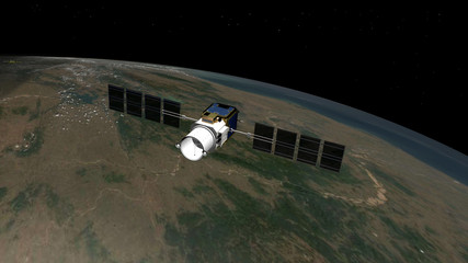 Satellite Calipso in orbita intorno alla terra, 3D rendering, illustrazione © robynt