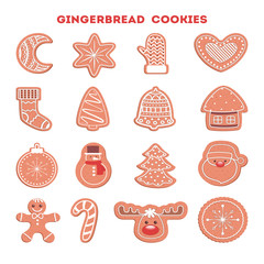 Set of traditional sweet baked christmas cookie. Gingerbread