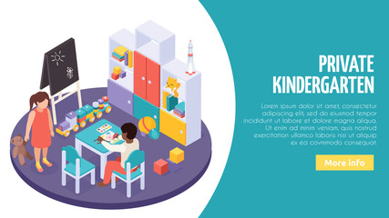 Kindergarten Isometric Banner