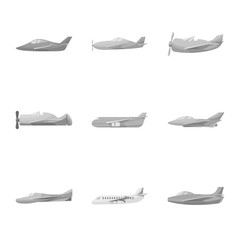 Isolated object of aviation and airline logo. Set of aviation and airways stock vector illustration.