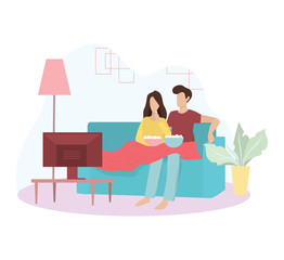 Family couple sitting at home on couch