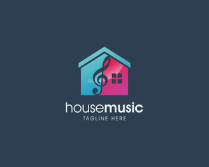 Creative Simple Music House Logo, Music House Studio Logo Design Vector Template