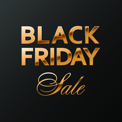 Obraz premium Black friday sale golden lettering on black background vector square banner or social media post template.