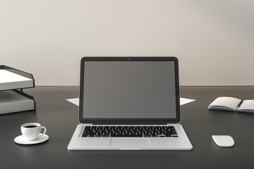 Creative designer desktop with empty notebook