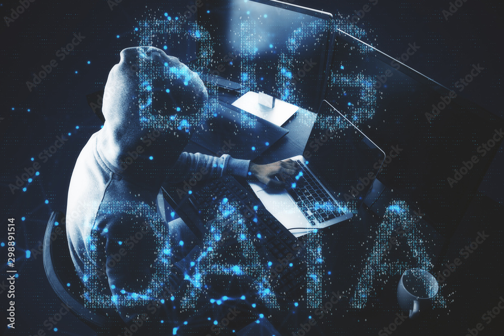 Poster hacker with hud hologram