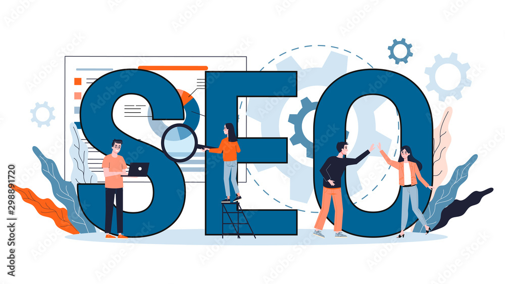 Sticker seo concept. idea of search engine optimization for website