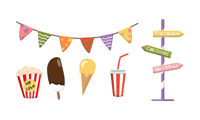 Symbols of amusement park and recreation. Vector illustration.